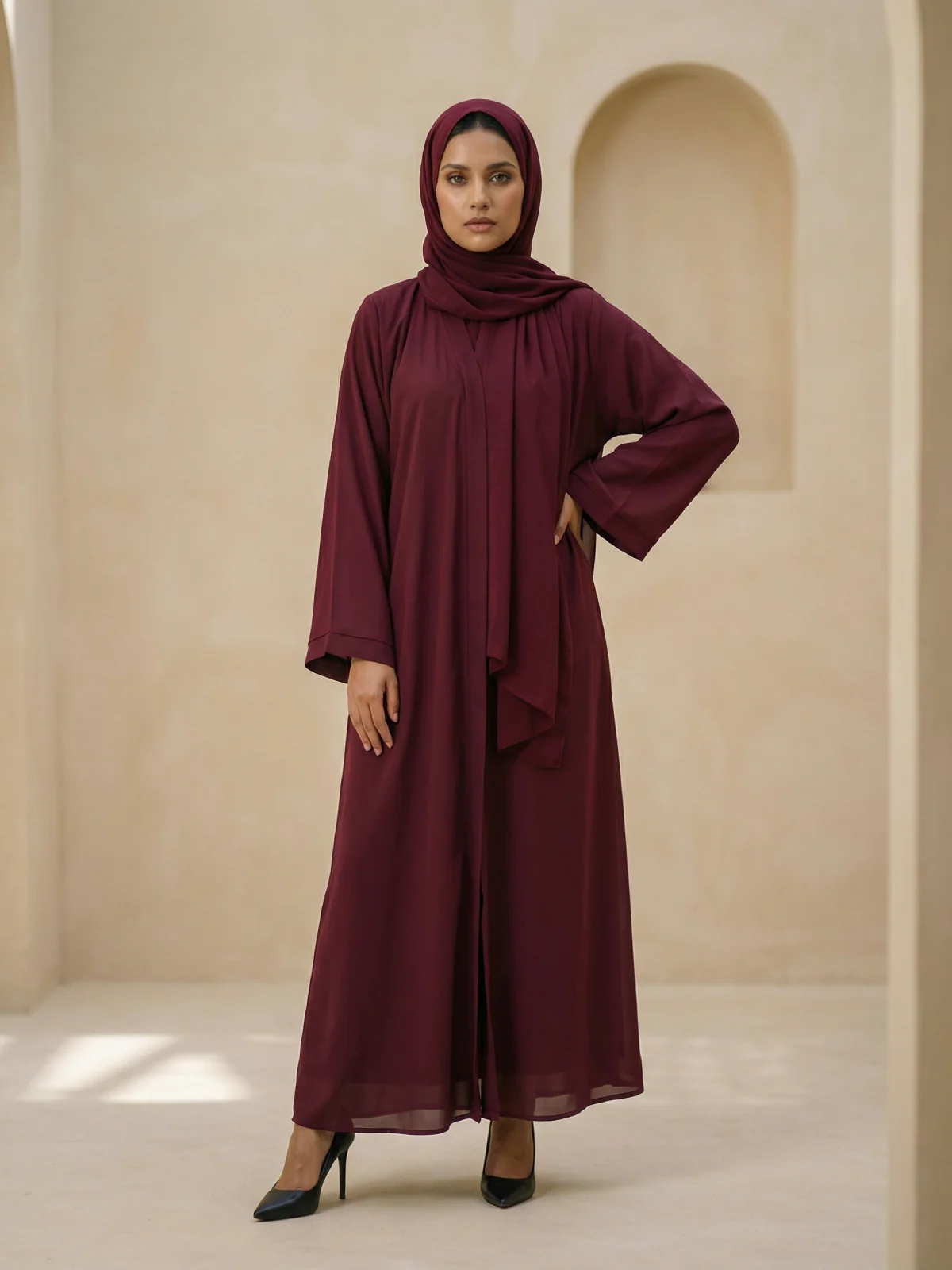 Front Open Georgette Abaya with inner - Image 2