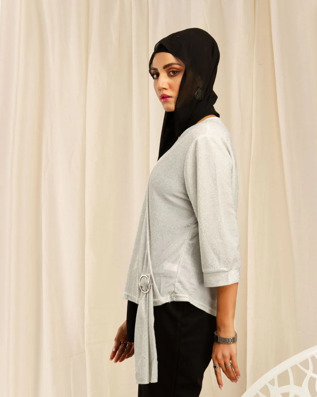 Moonlight V-Neck Top - Ash White - Image 4