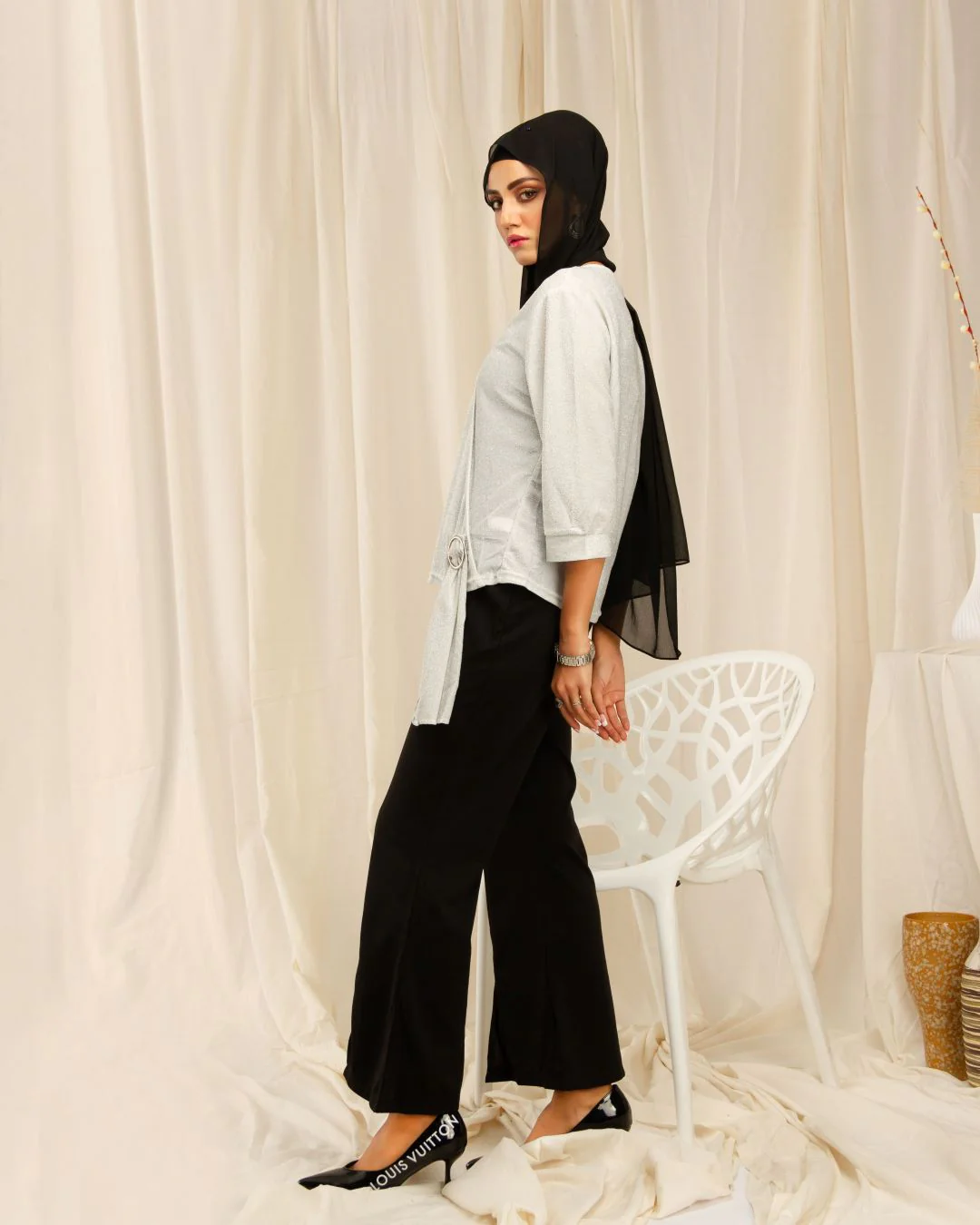 Moonlight V-Neck Top - Ash White - Image 5