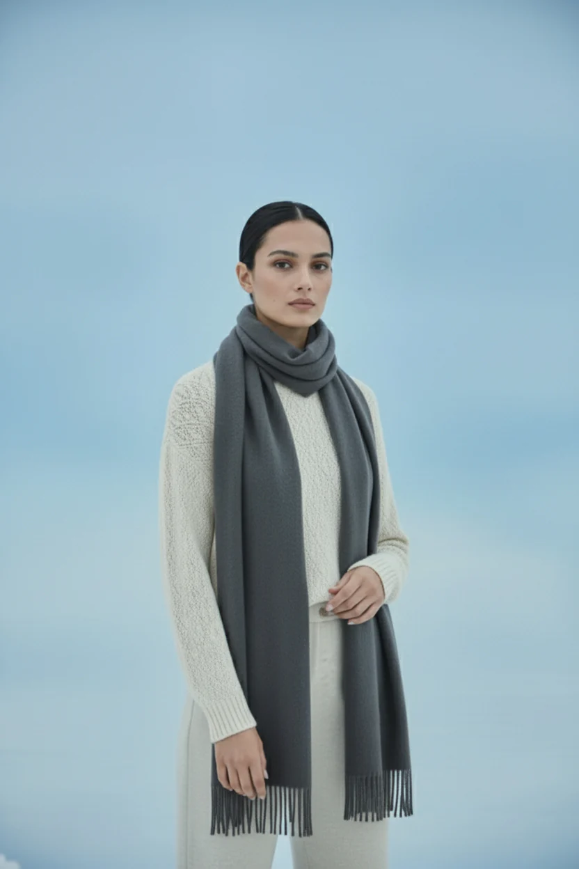 Plain Cashmere Scarves - Charcoal - Image 4
