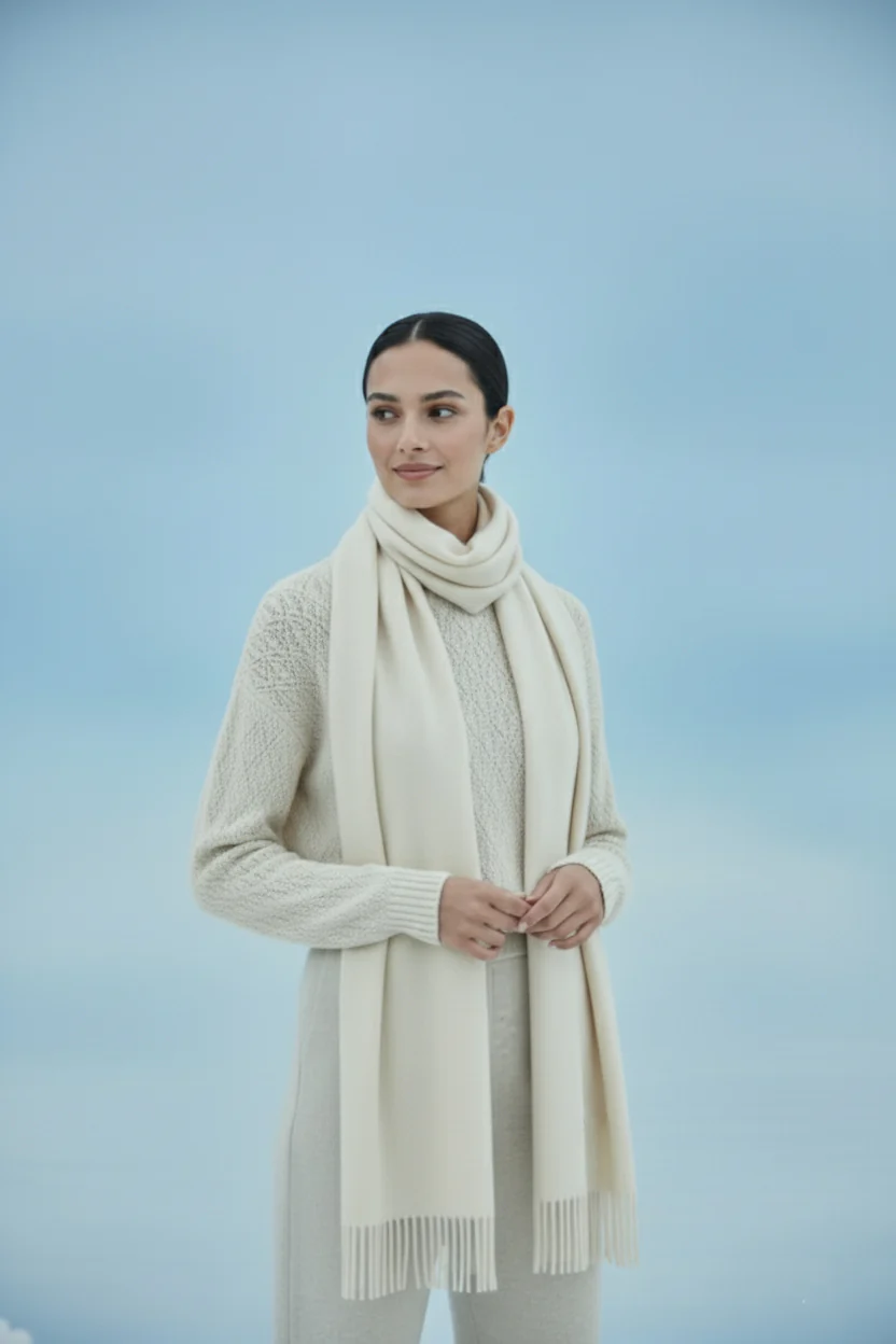 Plain Cashmere Scarves - Off White - Image 2