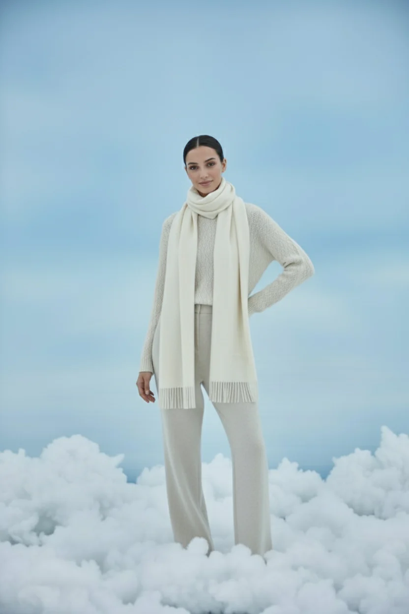 Plain Cashmere Scarves - Off White - Image 3