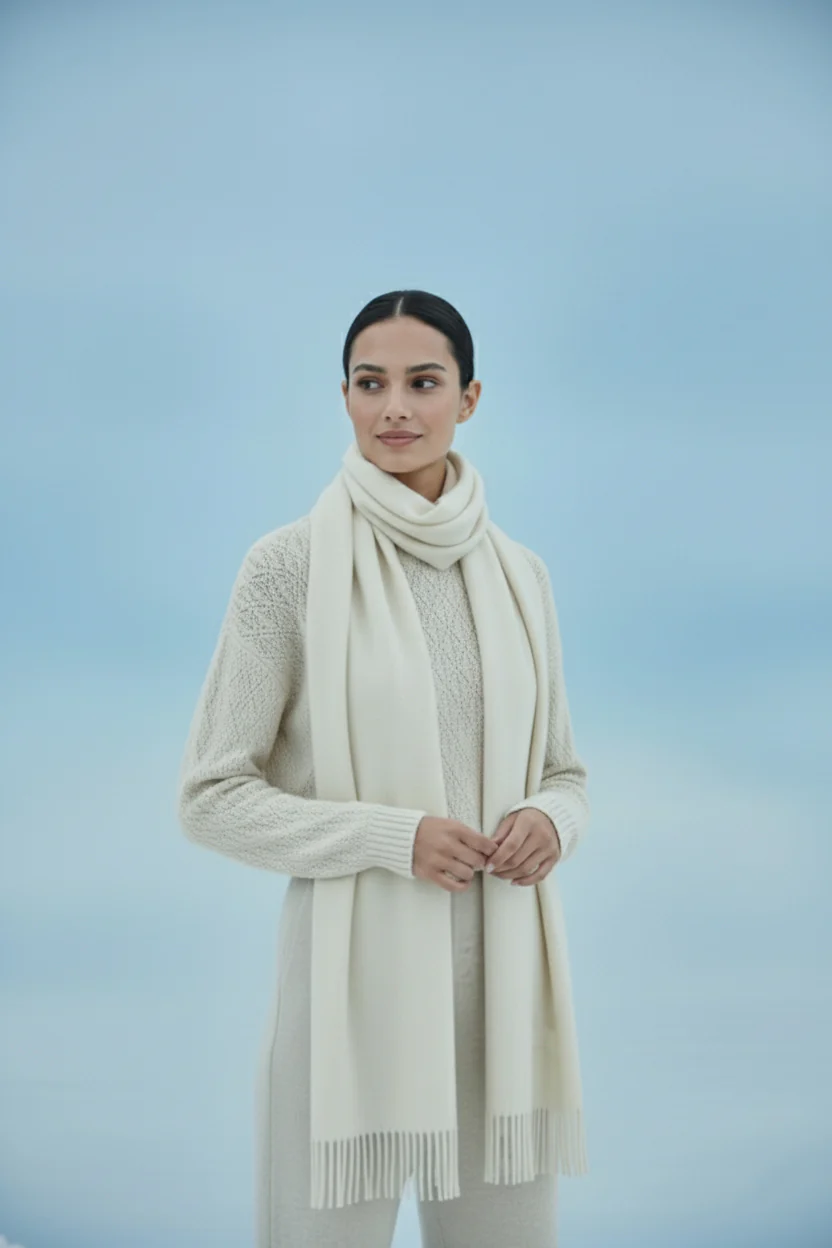 Plain Cashmere Scarves - Off White - Image 4