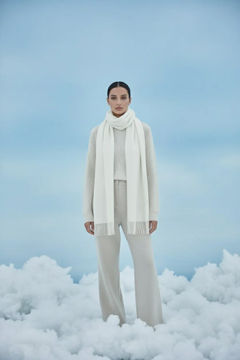 Plain Cashmere Scarves - White - Image 3