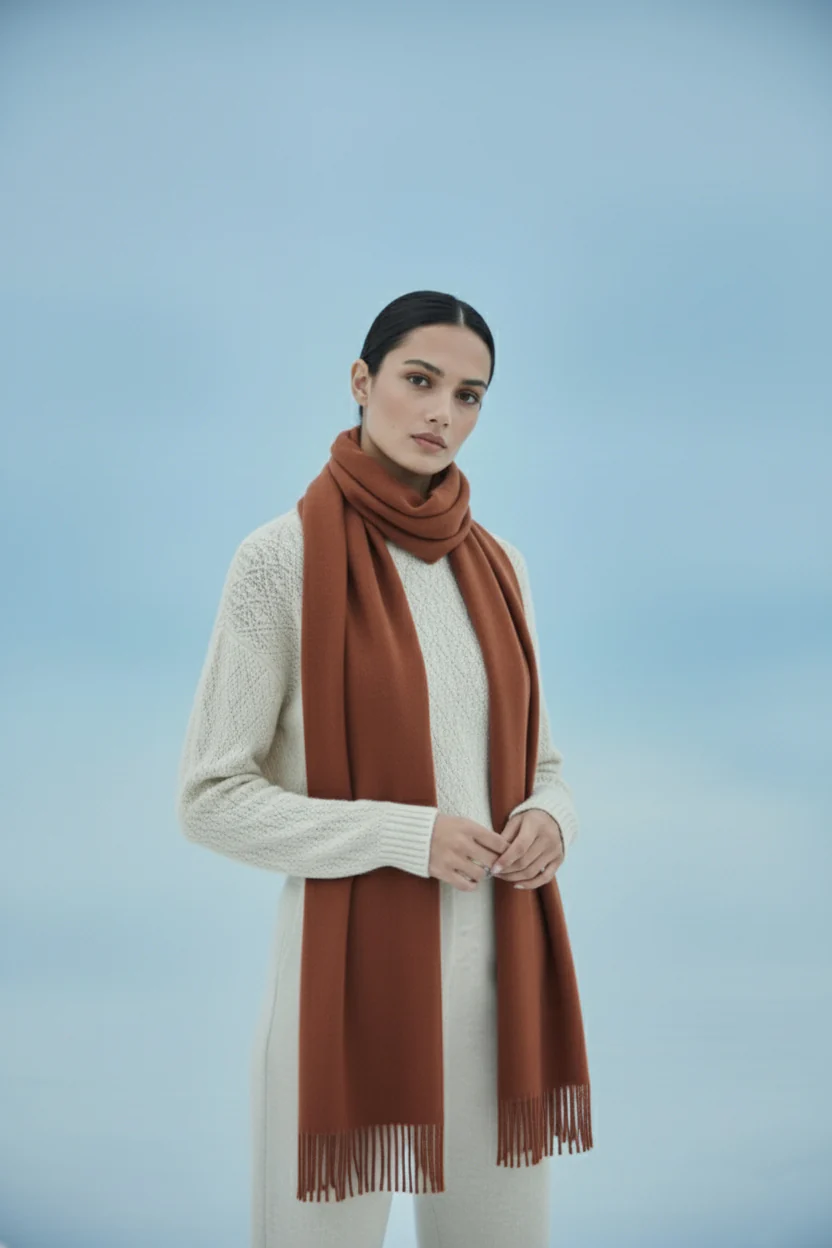 Plain Cashmere Scarves - Rust - Image 2