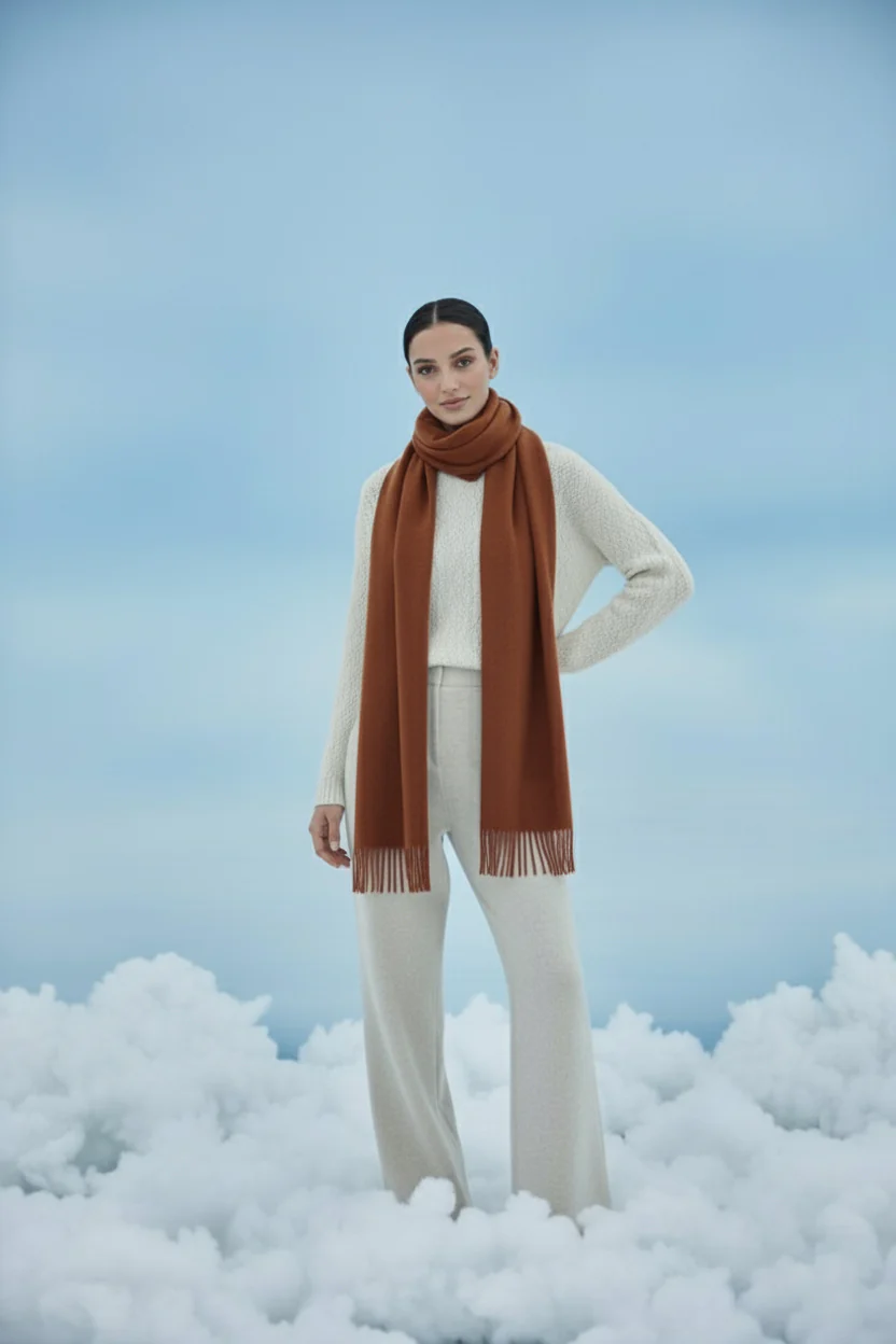 Plain Cashmere Scarves - Rust - Image 3