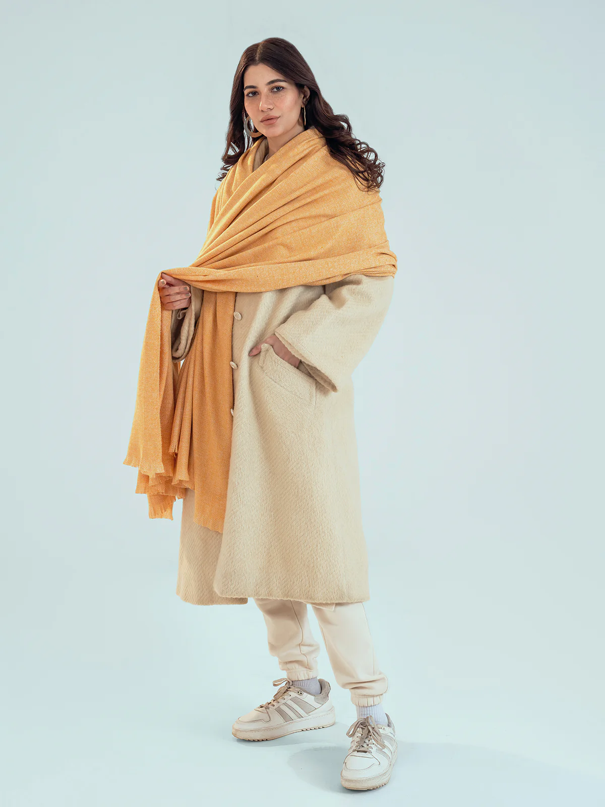 Retro Cashmere Shawl - Mustard - Image 6
