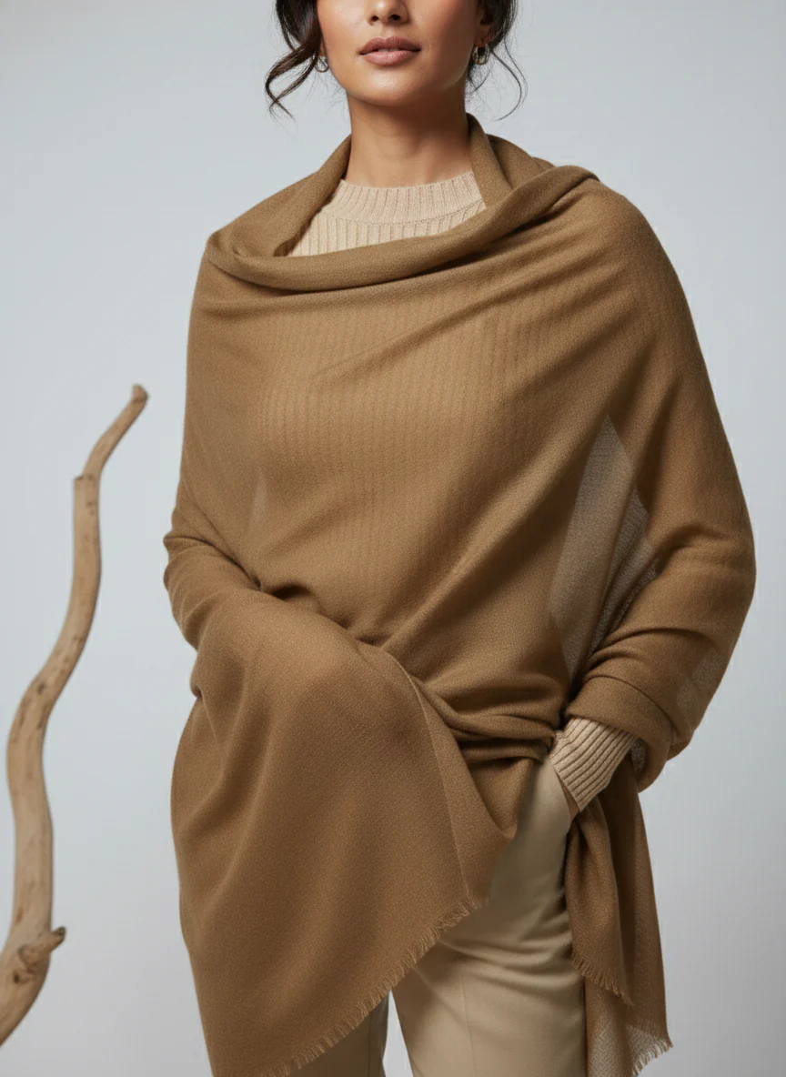 Veloria Wool Shawl - Camel - Image 3