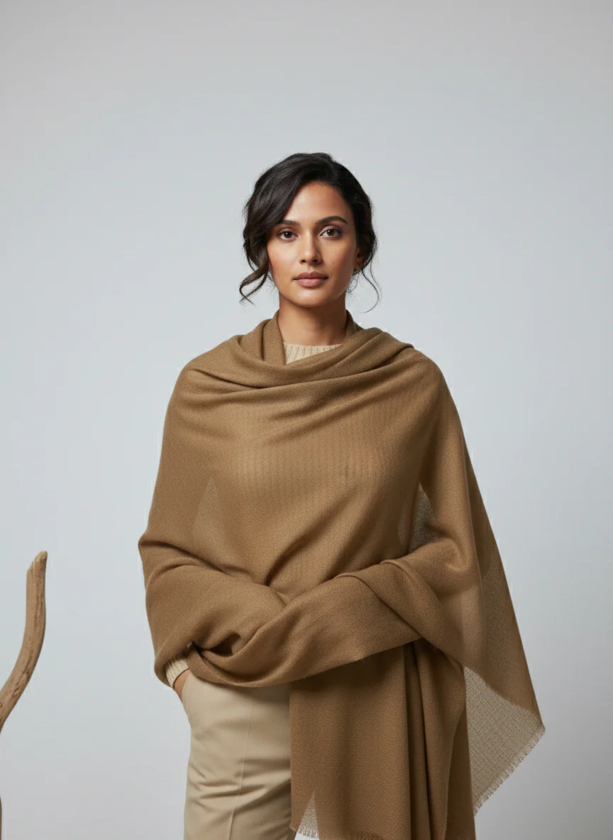 Veloria Wool Shawl - Camel - Image 4