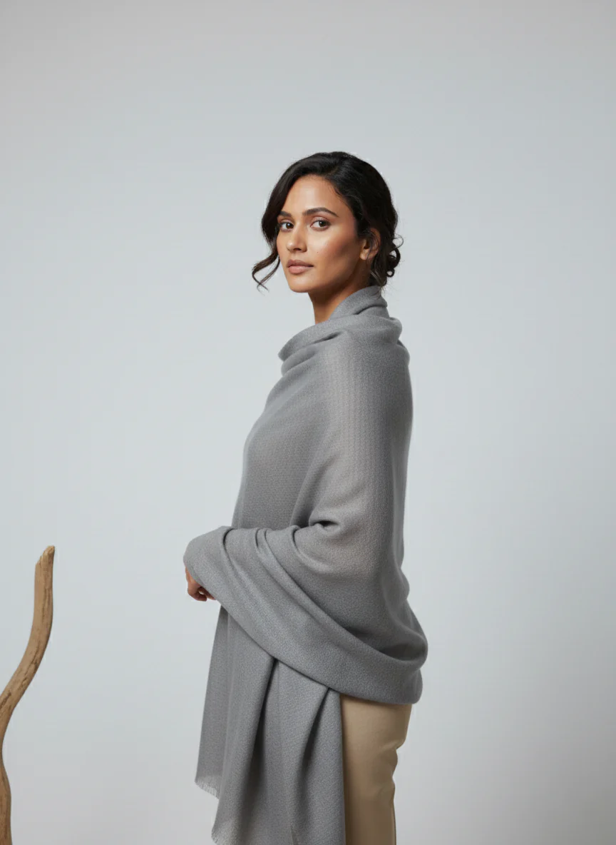 Veloria Wool Shawl - Light Grey - Image 3