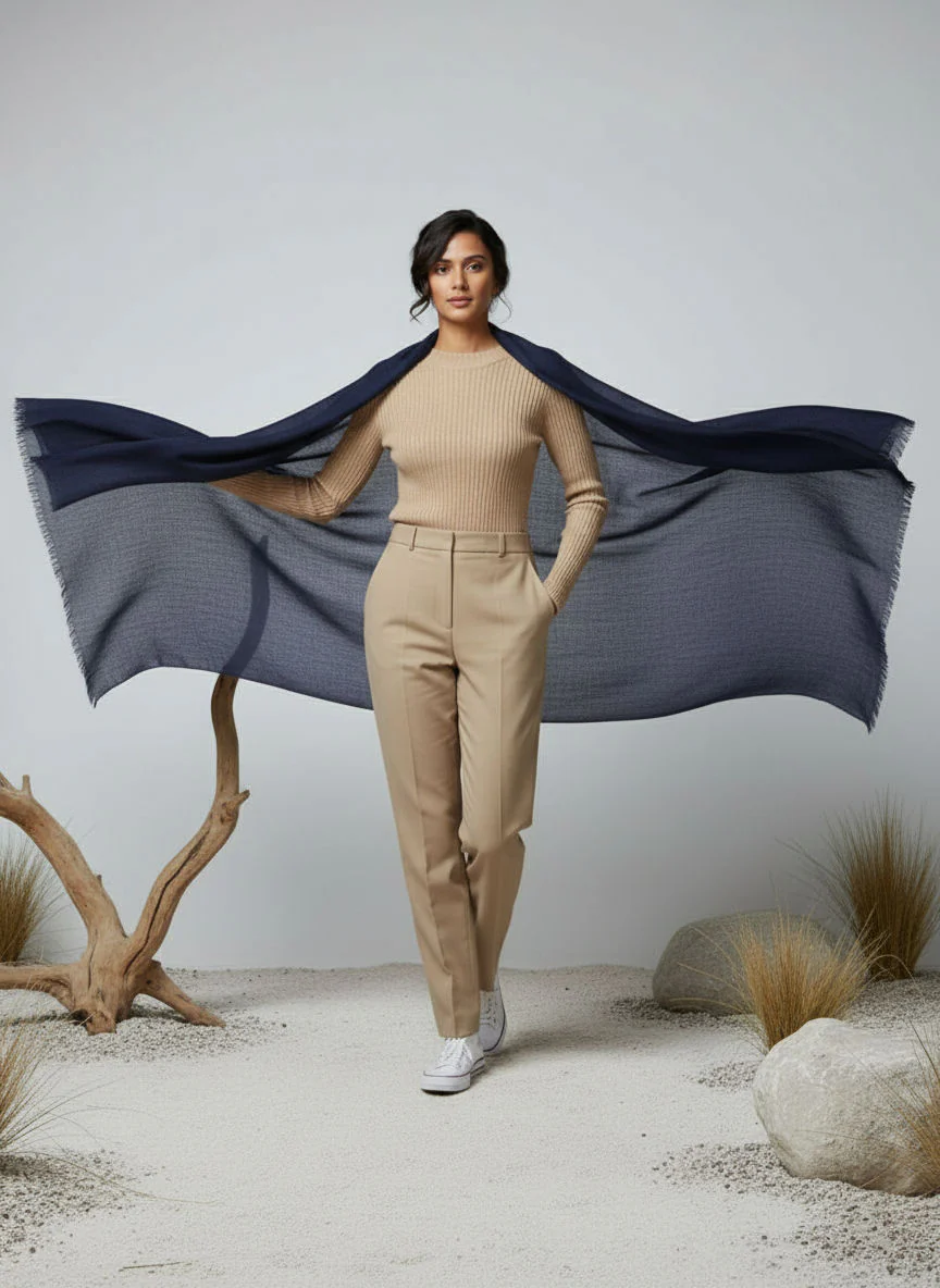 Veloria Wool Shawl - Navy Blue - Image 3