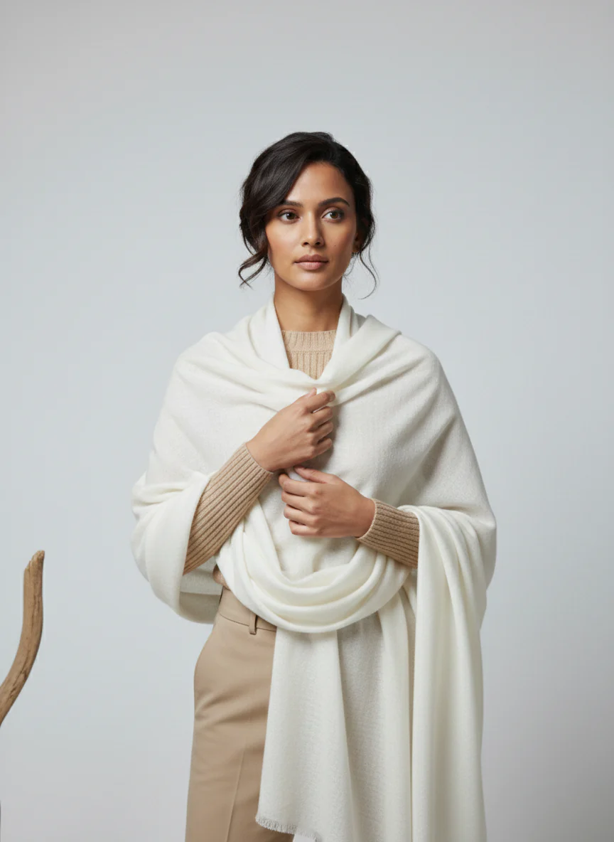 Veloria Wool Shawl - Off White - Image 4