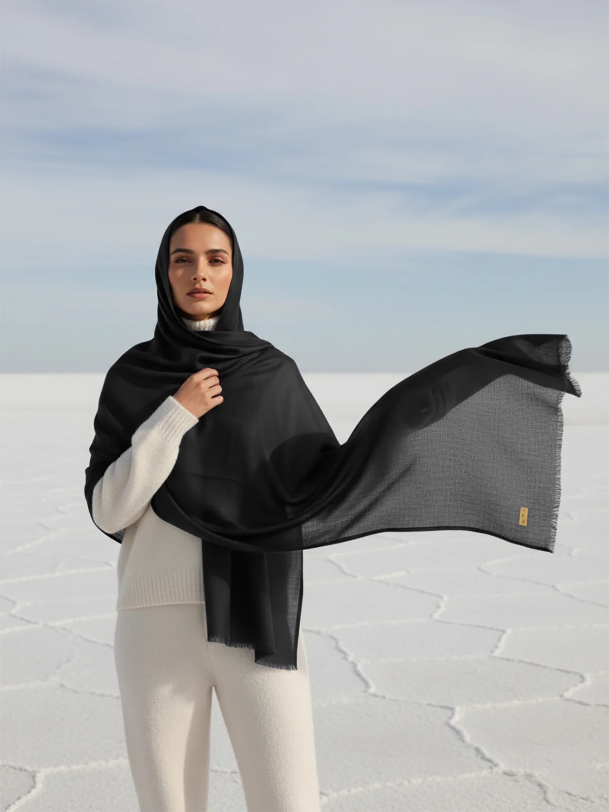Vicuña Woolen Shawl - Black - Image 2