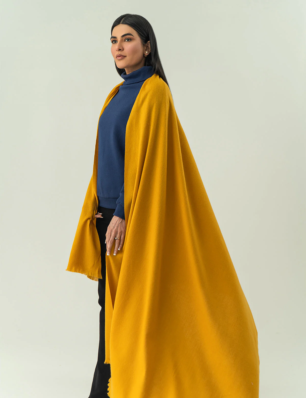 Woolen Cashmere Shawl - Mustard - Image 5